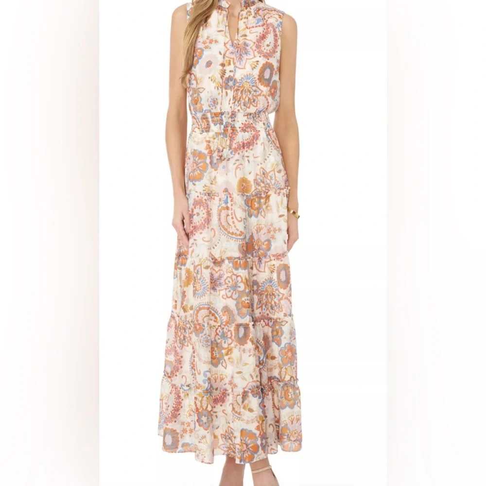 MSK floral paisley vanilla ice Cream and Orange halter sleeveless Maxi Dress nwt - Picture 1 of 7